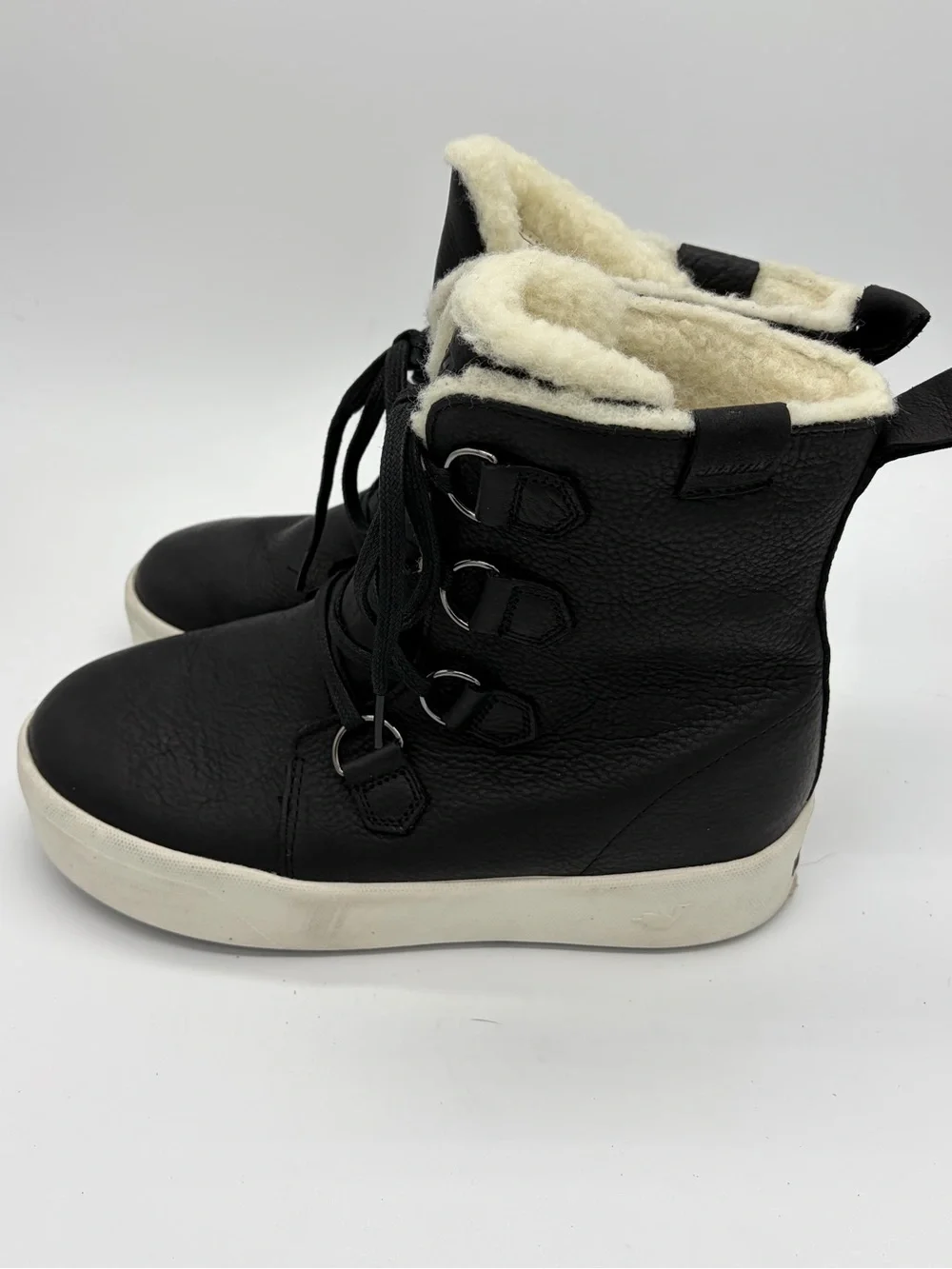Black Faux-Shearling Lace-Up Women’s Boots